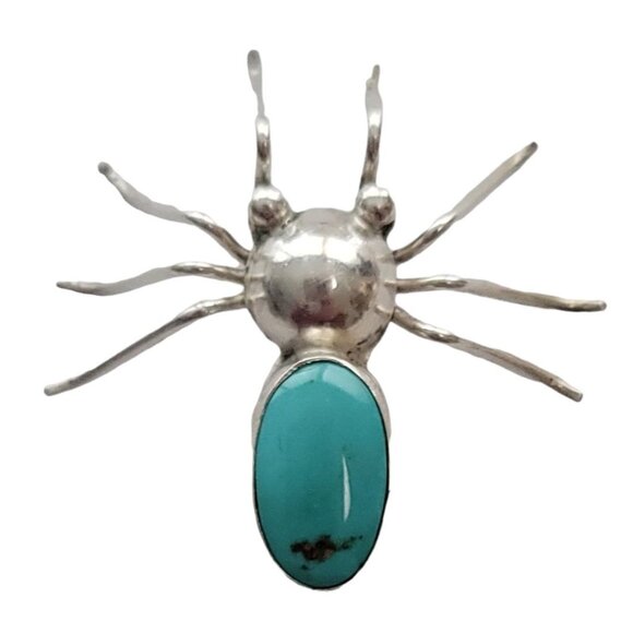 Sterling Silver Turquoise Spider Brooch Pin, Signed Rex - Picture 8 of 8